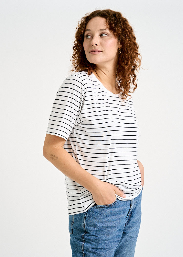 DAMEN WOODSHIRT LOOSE LONGER TILDA THIN STRIPES BLUE