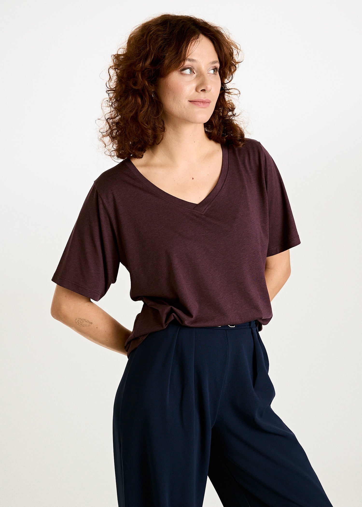 DAMEN WOODSHIRT LOOSE LONGER FRIDA PLUM PERFECT